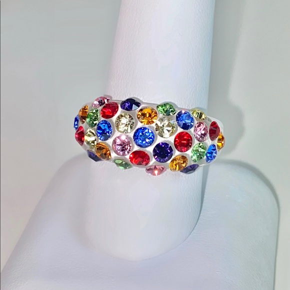 Multicoloured Acrylic Ring Embellished With Genuine Crystal Stone Elements New! - Picture 9 of 12